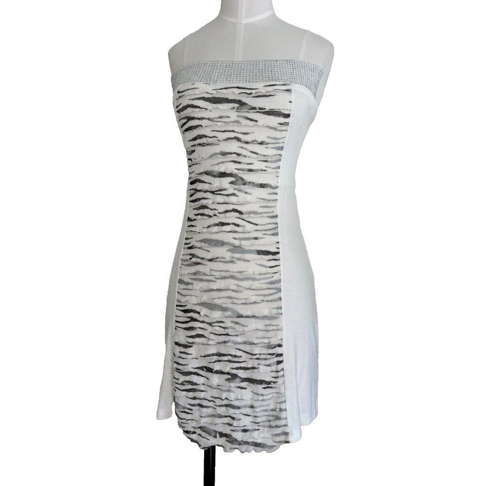IN JOY CLOTHING Tube Dress Mini Club Party White Zebra Rhinestone Y2K NWOT Sz S